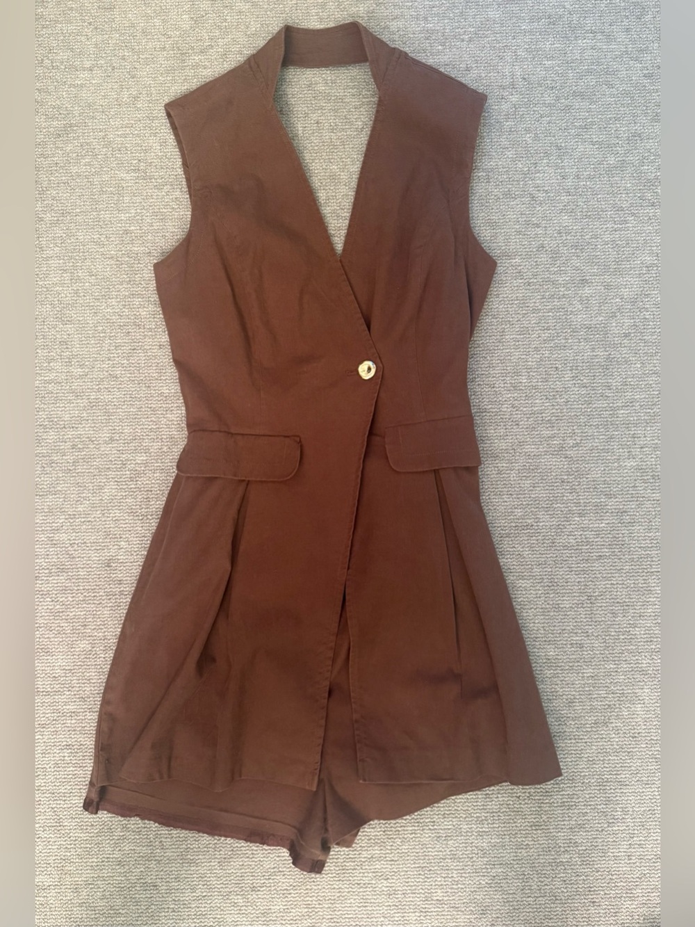 Anthropologie Sleeveless Brown V-Neck Tailored Romper